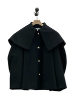 Nina Ricci Nina Ricci Coat, Black, Exaggerated Cocoon Wool Blend Button Up Jacket w/ Hidden Pockets
