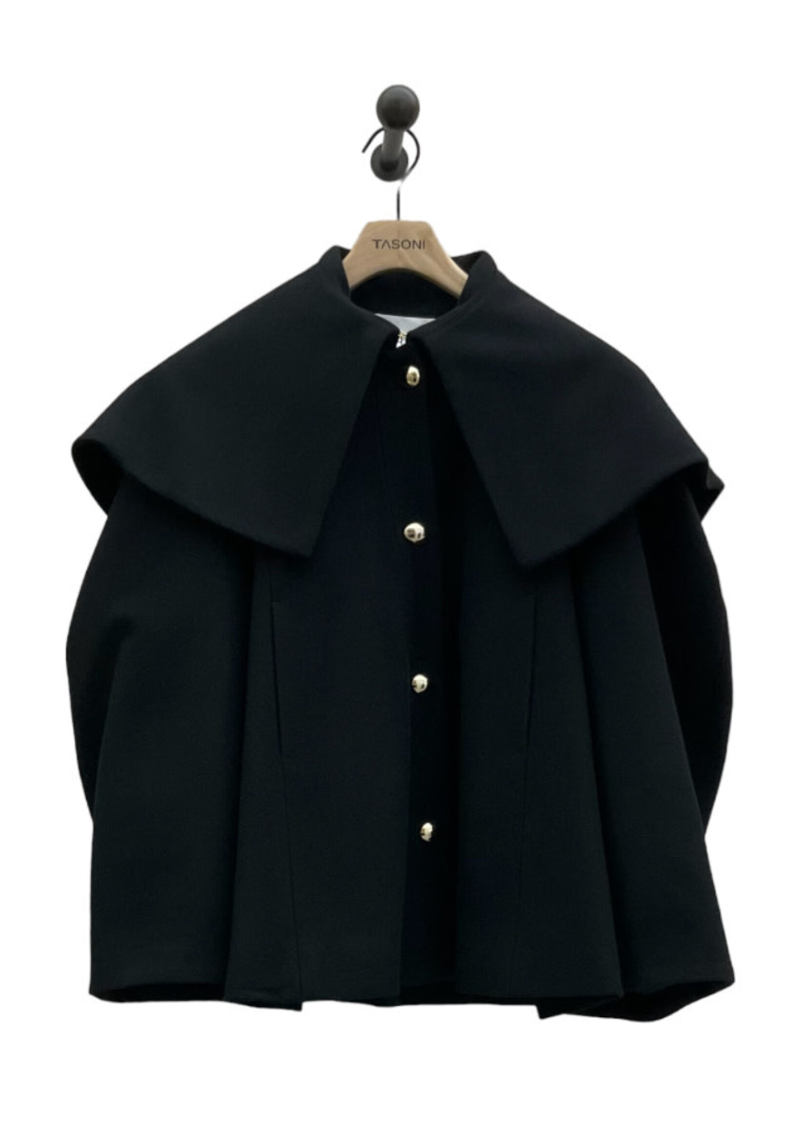 Nina Ricci Nina Ricci Coat, Black, Exaggerated Cocoon Wool Blend Button Up Jacket w/ Hidden Pockets