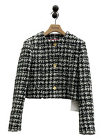 Nina Ricci Nina Ricci Jacket, Multi, Wool Round Neck Cropped Houndstooth Button Up Jacket
