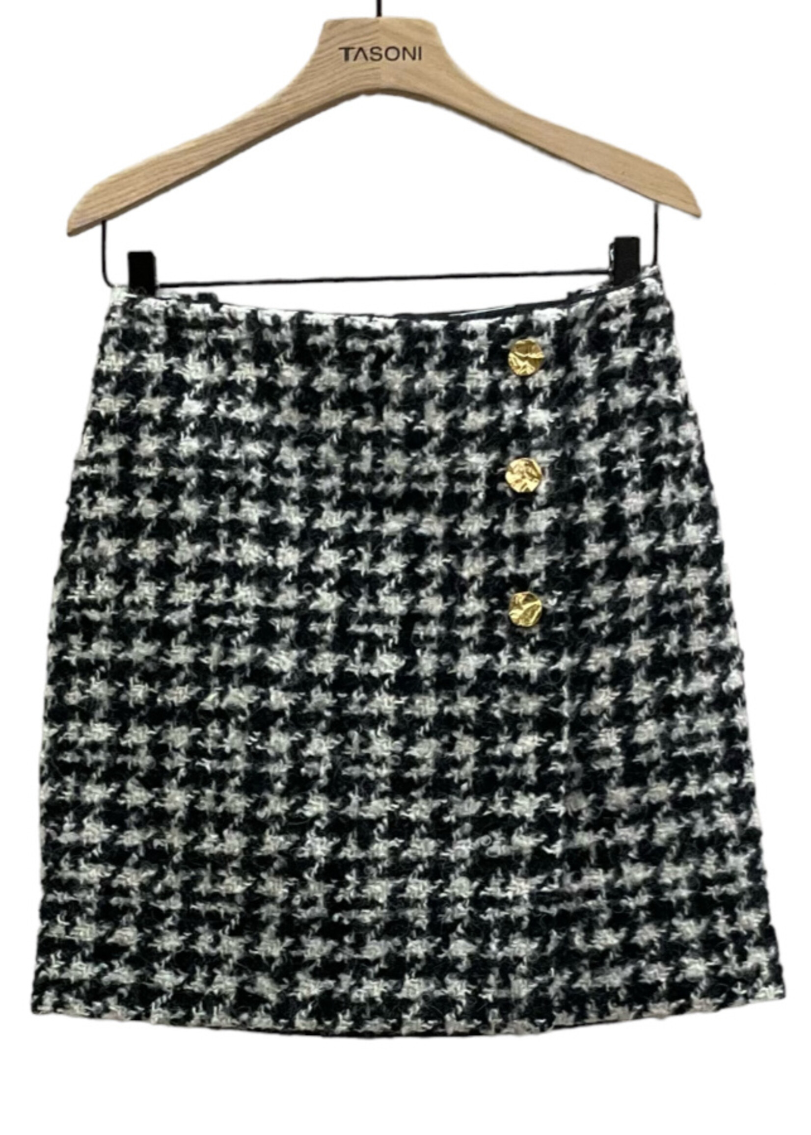 Nina Ricci Nina Ricci Skirt, Multi, Wool High Waist Wrapped Mini Houndstooth Skirt