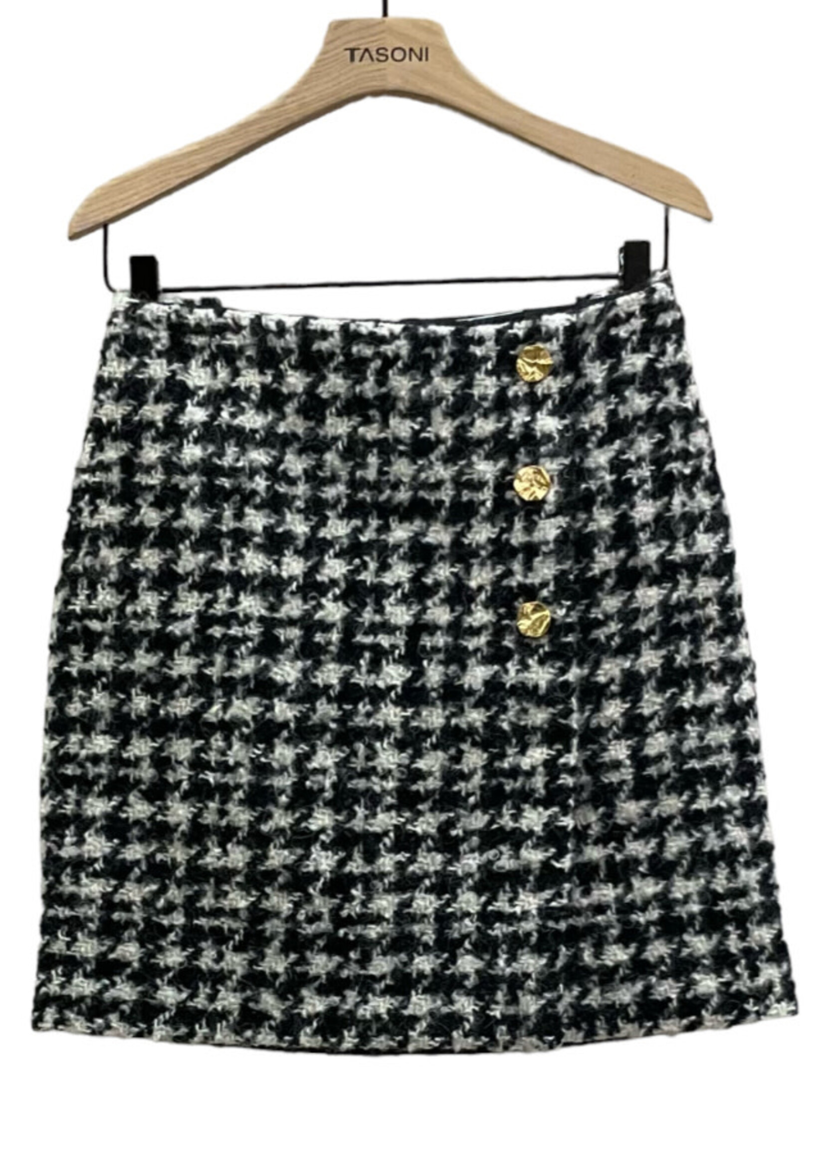 Nina Ricci Nina Ricci Skirt, Multi, Wool High Waist Wrapped Mini Houndstooth Skirt