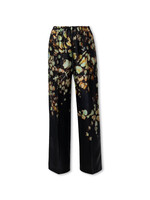 Dries Van Noten Dries Van Noten Trousers, Print, Puvis Silk Elastic Waist Wide Leg Leaves Print Pants in Green & Black w/ Pleats