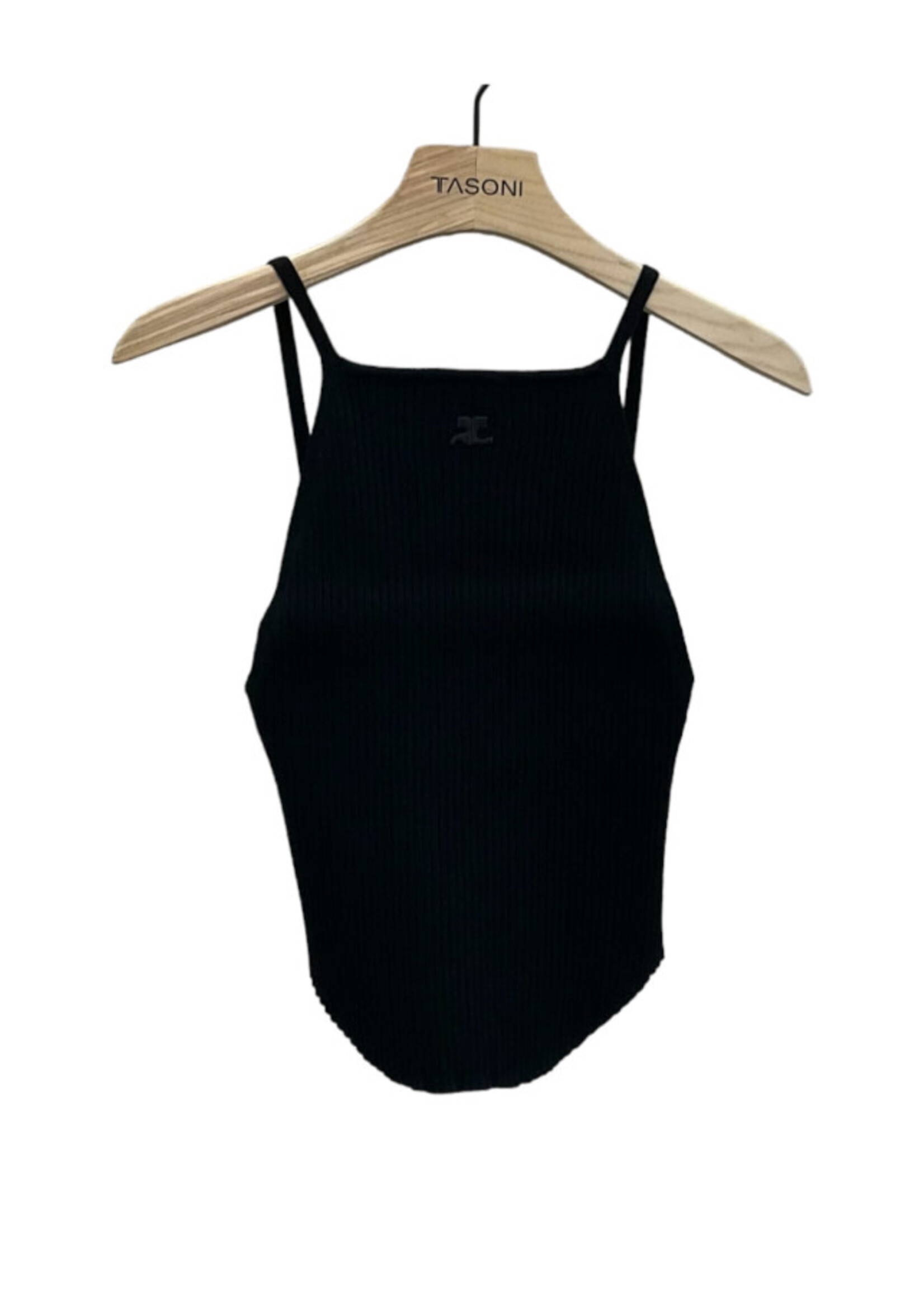 Courreges Courreges Top, Black, Cotton Sleeveless Holistic Rib Knit Tank Top w/ Lower Back