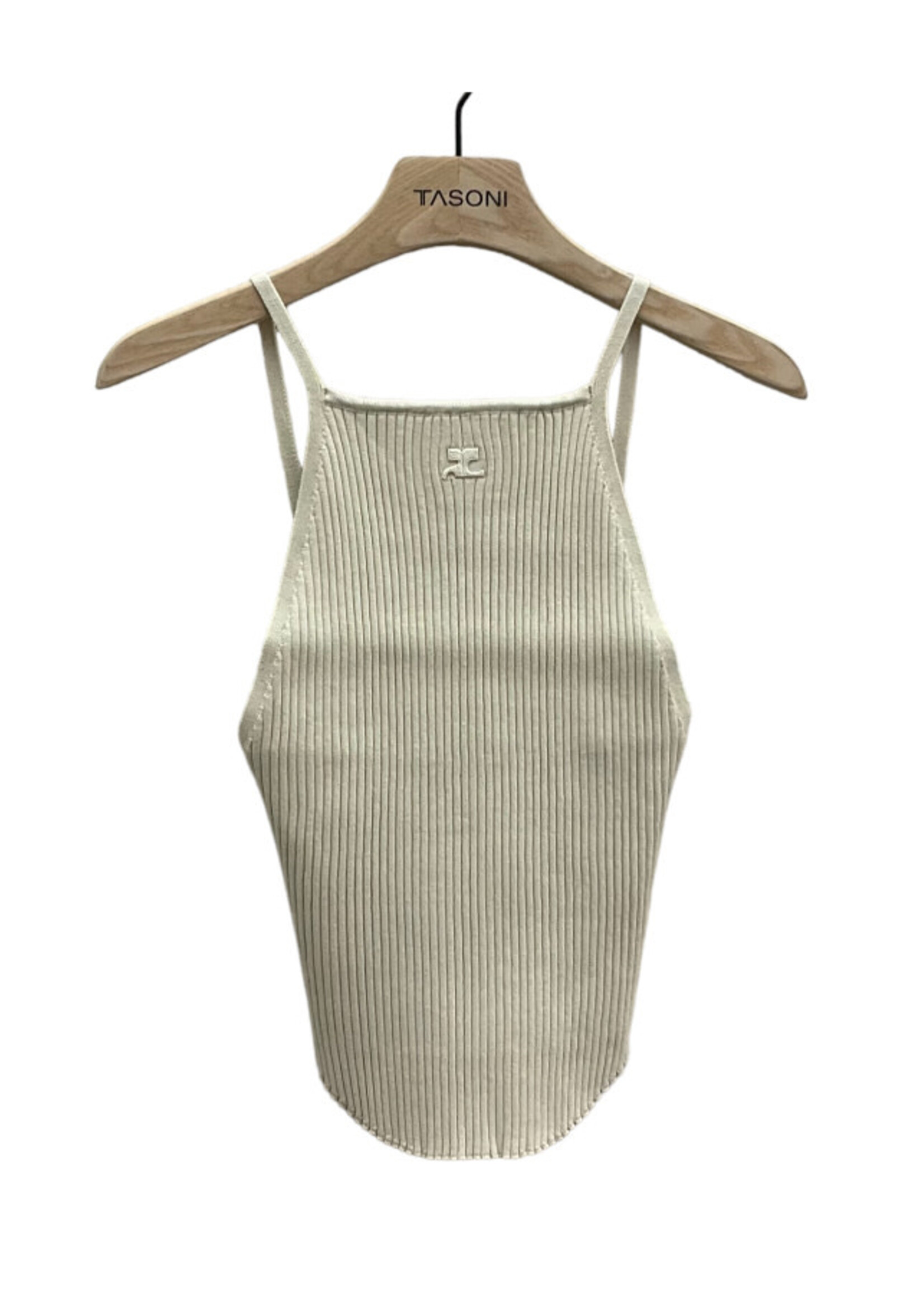 Courreges Courreges Top, Beige, Cotton Sleeveless Holistic Rib Knit Tank Top In Oat Meal w/ Lower Back