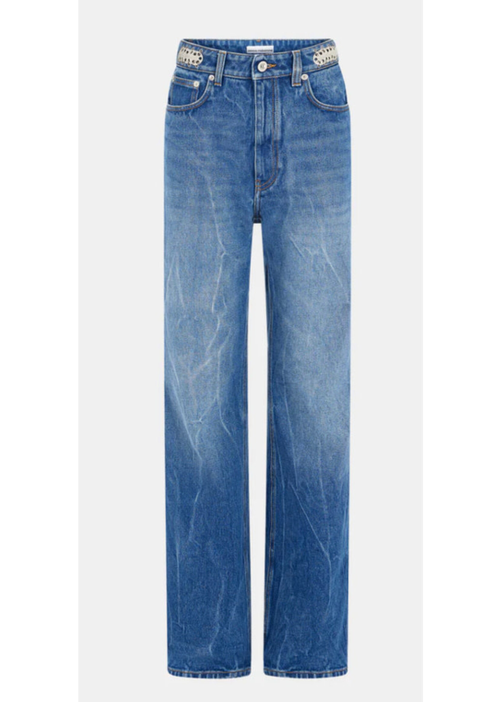 Rabanne Paco Rabanne Jeans, Blue, Cotton Denim High Waisted Signature 1969 Flare Pants In Denim Stone