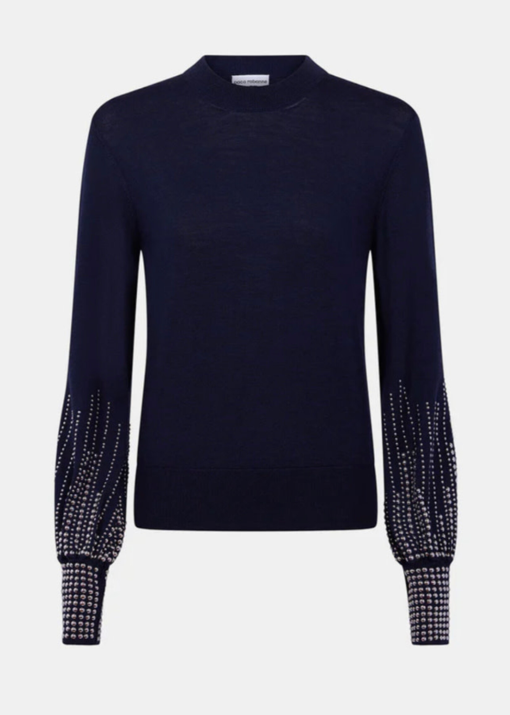 Rabanne Paco Rabanne Knitwear, Navy, Crew Neck Balloon Studded Sleeves Pullover