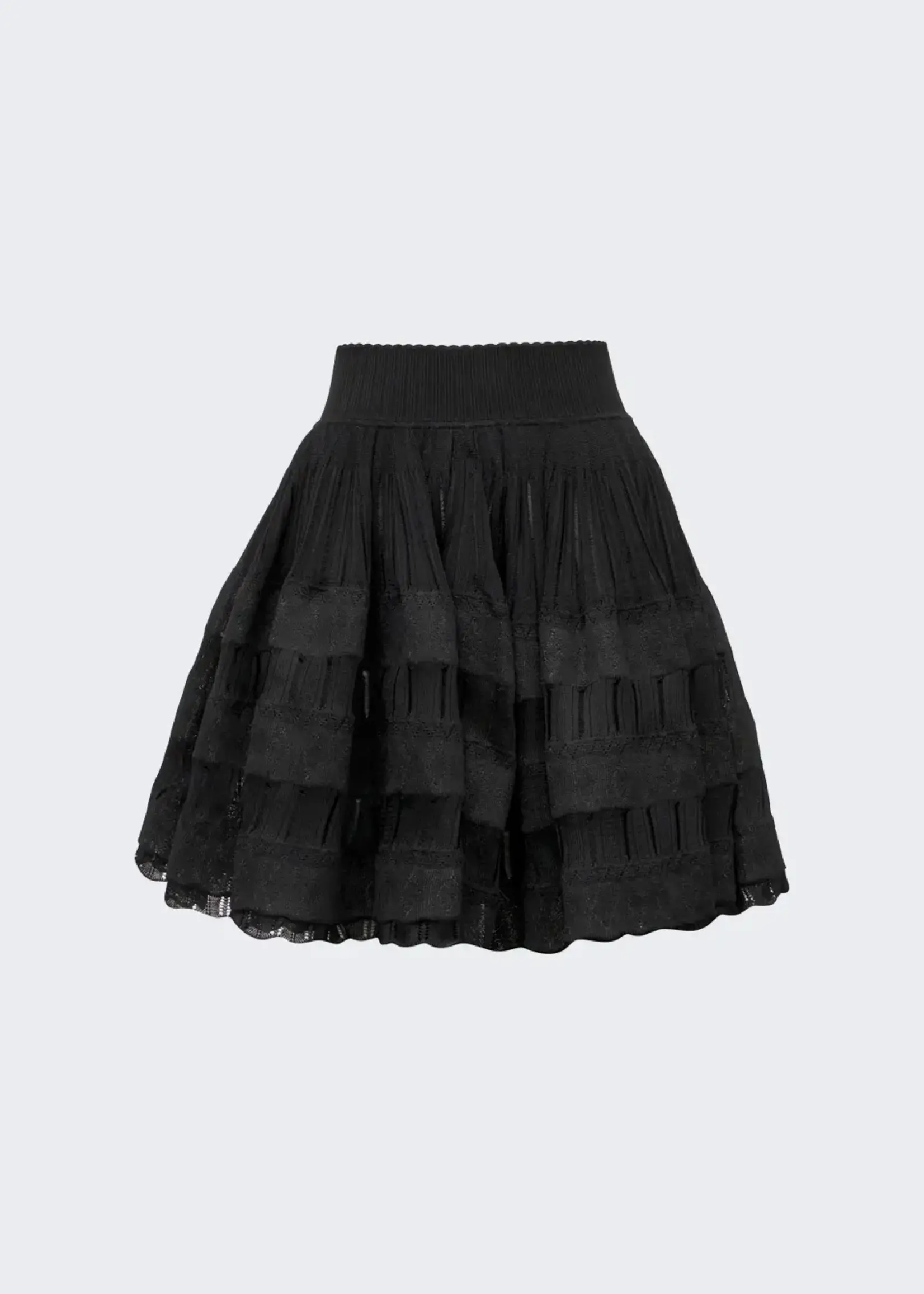 Alaia Alaia Skirt, Black, High Waisted Knitted Ruffled Mini Shiny Crinoline Skirt
