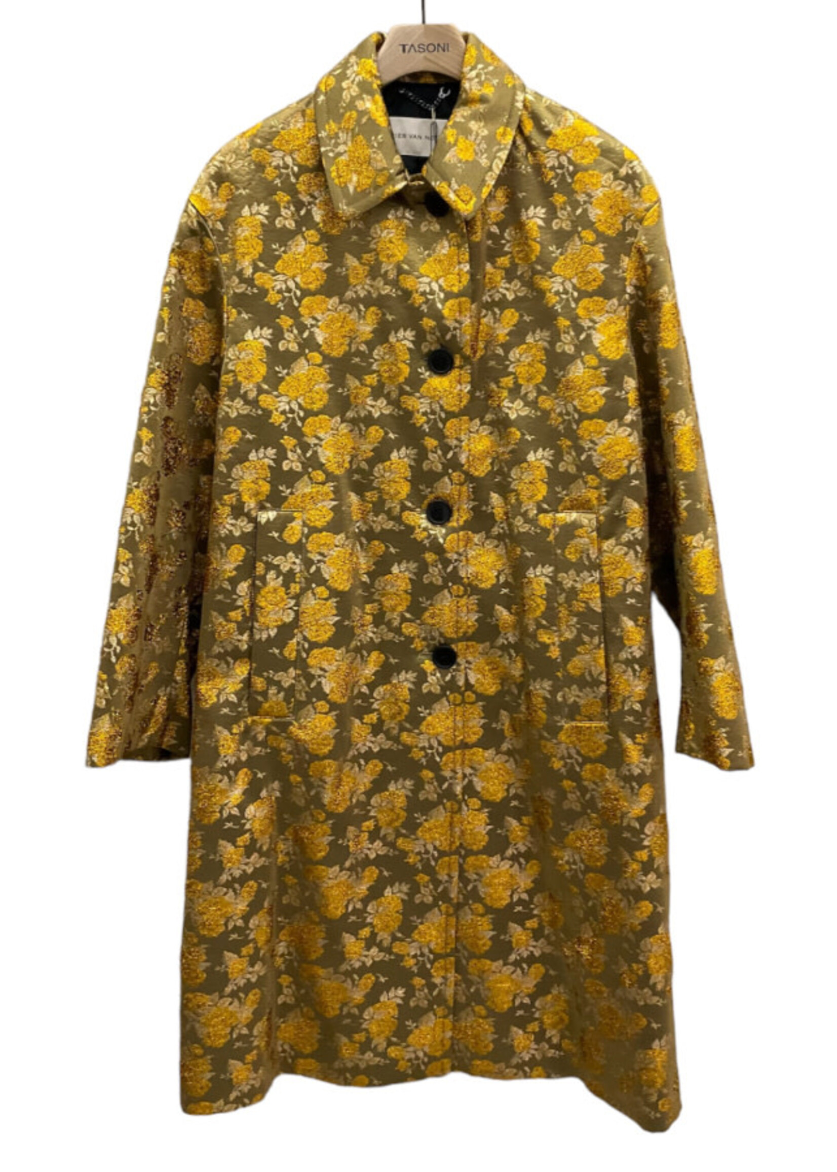 Dries Van Noten Dries Van Noten Coat, Gold, Rinks Brocade Oversized Button Up Coat in Rose Print
