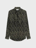 Celine Celine Shirt, Black, Romy Lavalliere Bow Collar Button Up In Black w/ Gold Embroidery