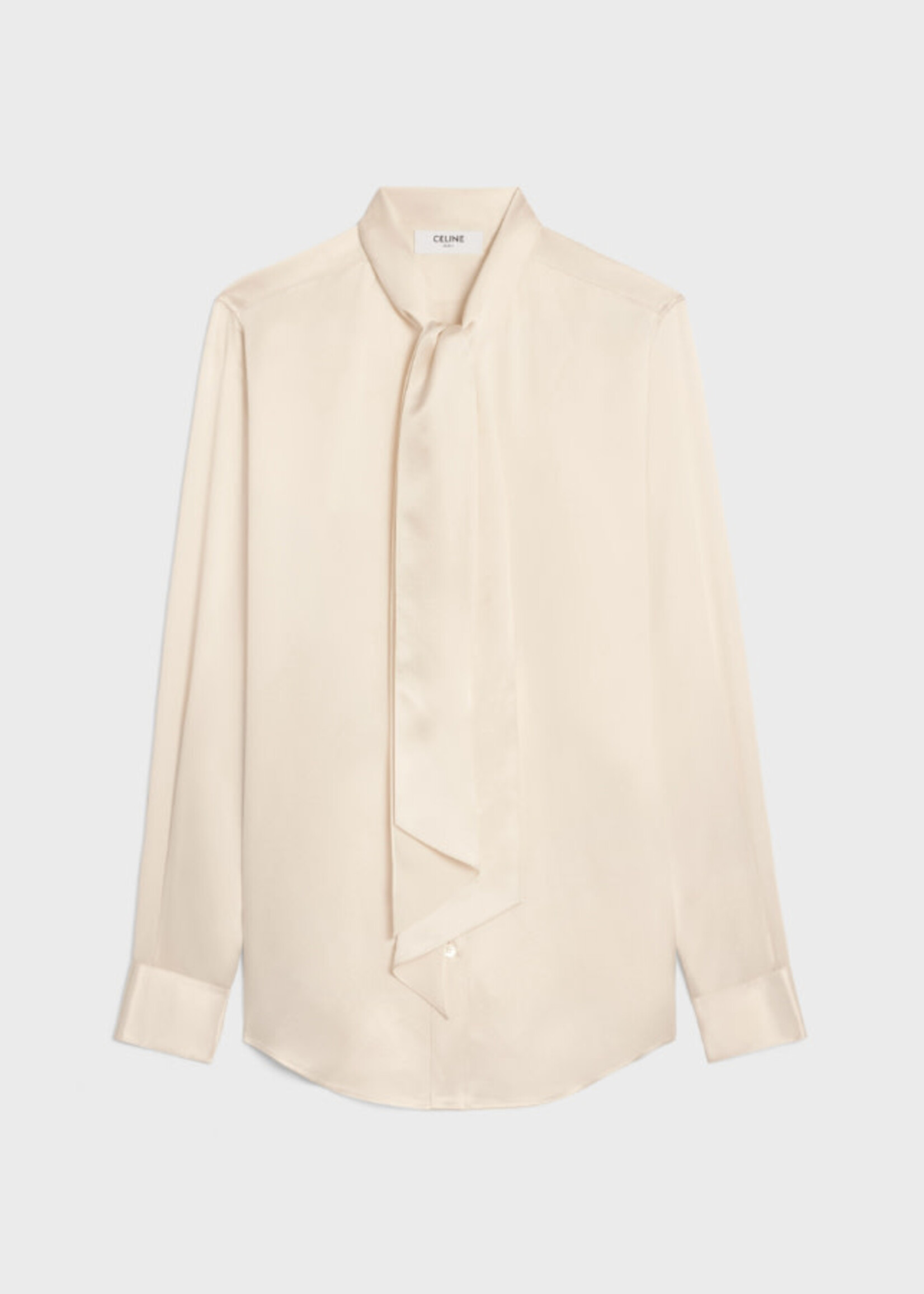 Celine Celine Shirt, White, Romy Lavalliere Silk Bow Collar Button Up In Off White
