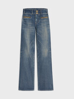 Celine Celine Jeans, Blue, Jane Cotton Low Rise Flared Denim Pants In Dark Union Wash w/ Triumph Curbs