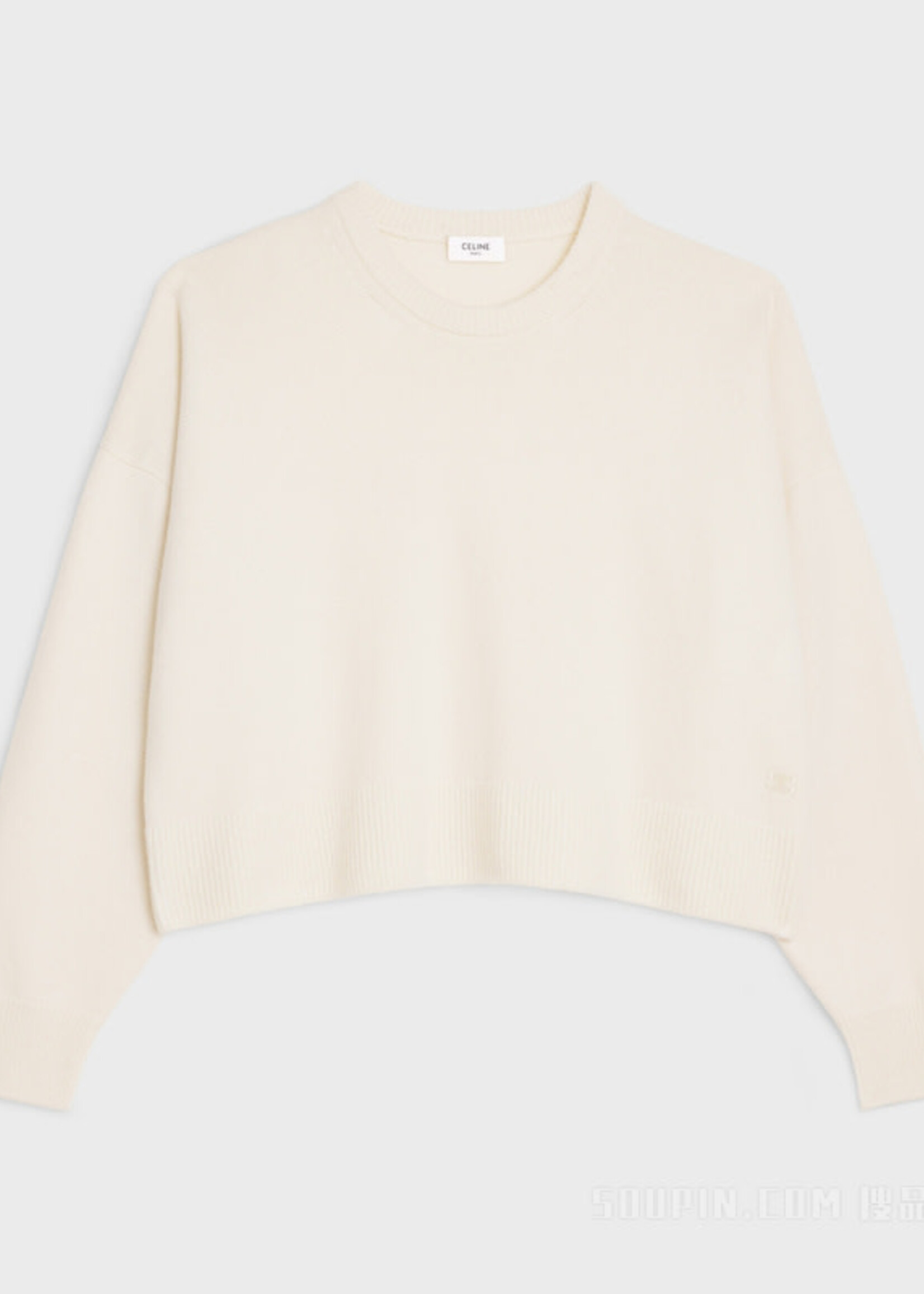 Celine Celine Knitwear, White, Wool Crew Neck Cropped Pullover In Off White