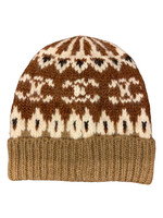 Celine Celine Hat, Multi, Wool Fair Isle Triomphe In Camel Brown & White