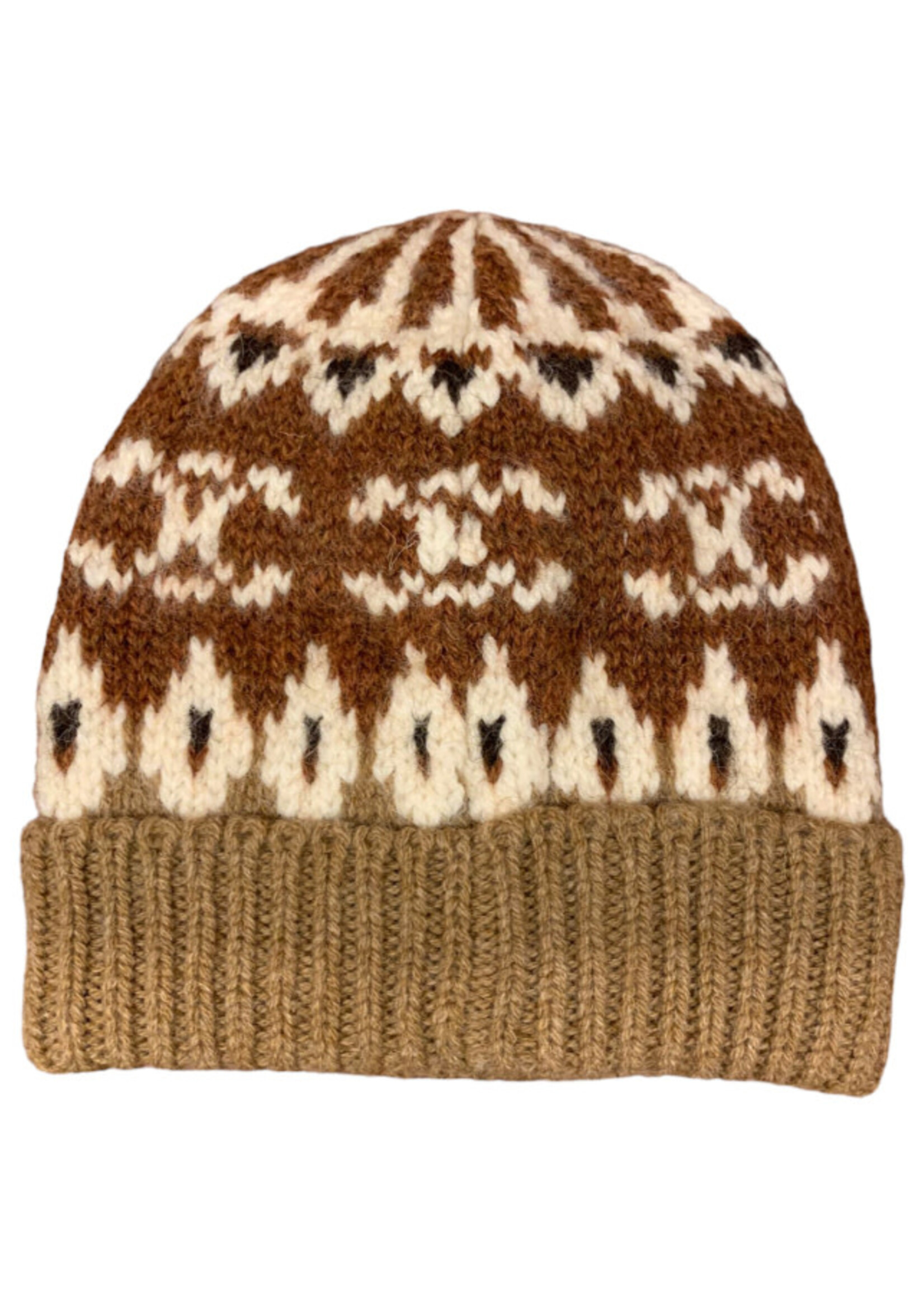 Celine Celine Hat, Multi, Wool Fair Isle Triomphe In Camel Brown & White