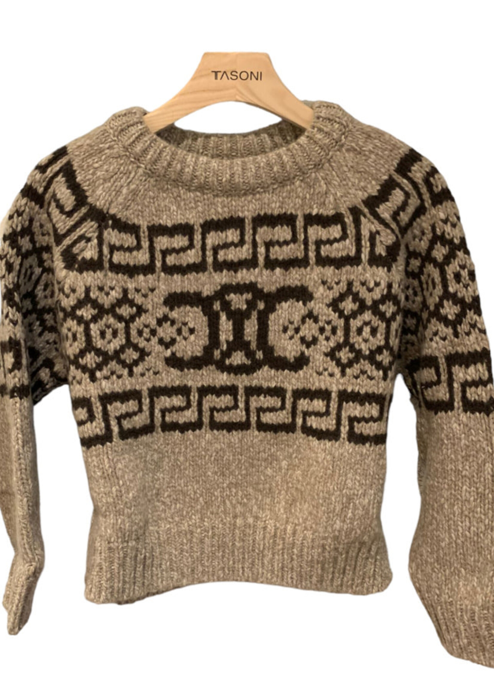 Celine Celine Knitwear, Multi, Wool Boxy Fair Isle Triomphe Crew Neck In Taupe & Brown