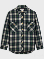 Celine Celine Jacket, Multi, Oversized Collared Button Up Checked Overshirt In Navy Green & Ecru w/ Chest Pockets
