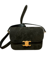 Celine Celine Bag, Black, Suede Calf Leather Classic Triomphe Shoulder Bag In Black