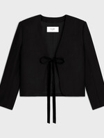 Celine Celine Knitwear, Black, Flannel Cashmere Chelsea Cardigan In Black w/ Velvet Ribbon & Shoulder Pads