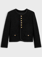 Celine Celine Jacket, Black, Wool Mix Collared Button Up Basket Weave Hunter In Black w/ Flap Pockets
