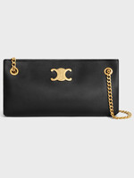 Celine Celine Bag, Black, Newspaper Triomphe Soft Calfskin Shoulder Bag In Black w/ Gold Chain