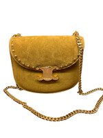 Celine Celine Bag, Yellow, Teen Triomphe Suede Calf Leather Shoulder Bag In Pecan w/ Studs & Gold Chain