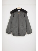 Patou Patou Jacket, Grey, Denim Faux Shearling Zipped Up Oversized Jacket in Anthracite w/ Exaggerated Collar
