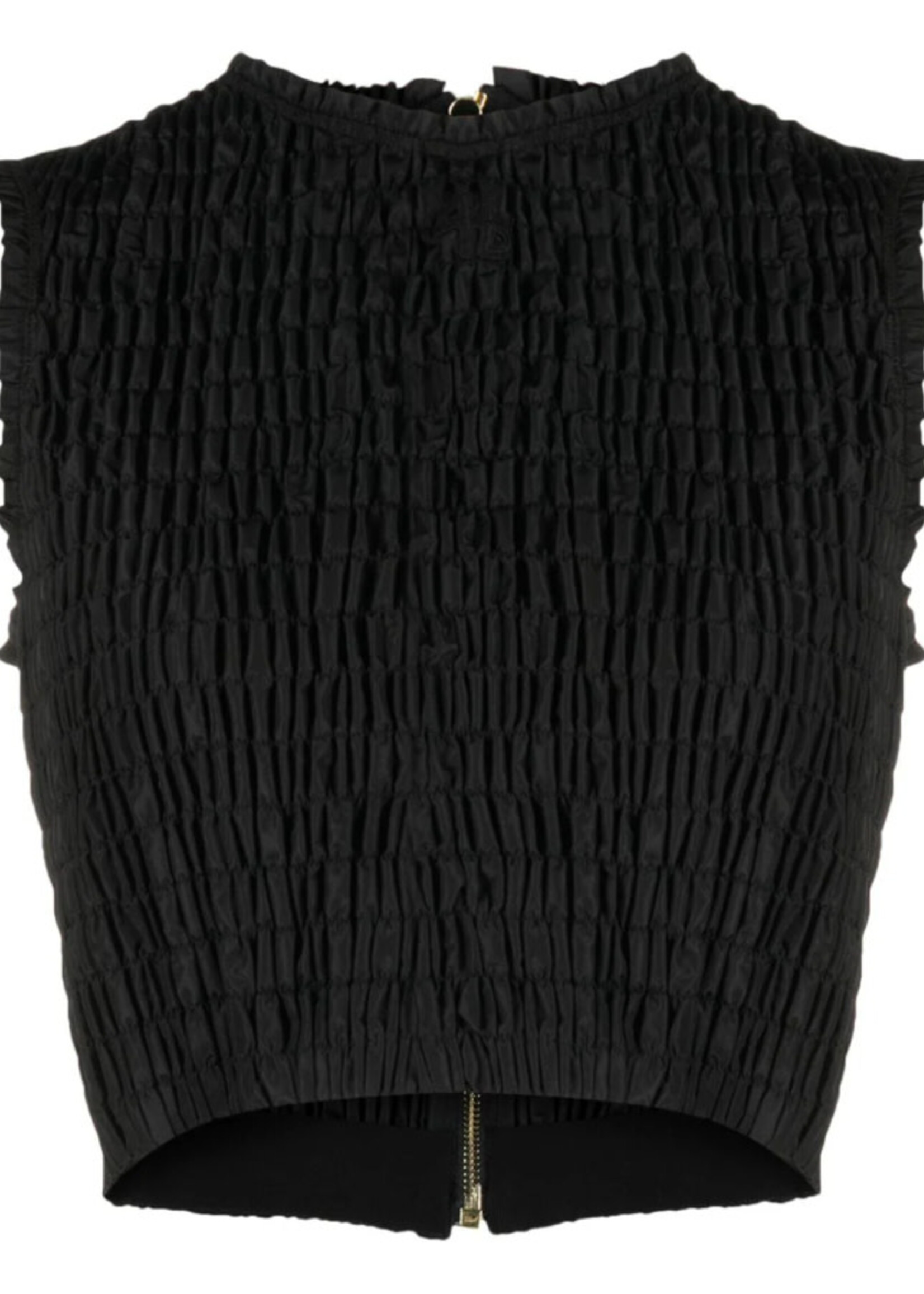 Patou Patou Top, Black, Sleeveless Smock Cropped Top w/ Zip Up Back