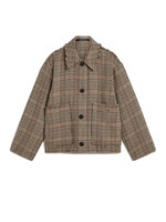 Kassl Kassl Jacket, Print, Wool Collared Dropped Shoulder Button Up In Camel w/ Check Print