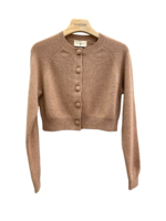 Alexandra Golovanoff Tricots AGT Knitwear, Beige, Crop Mila Cashmere Crew Neck Button Up Cardigan