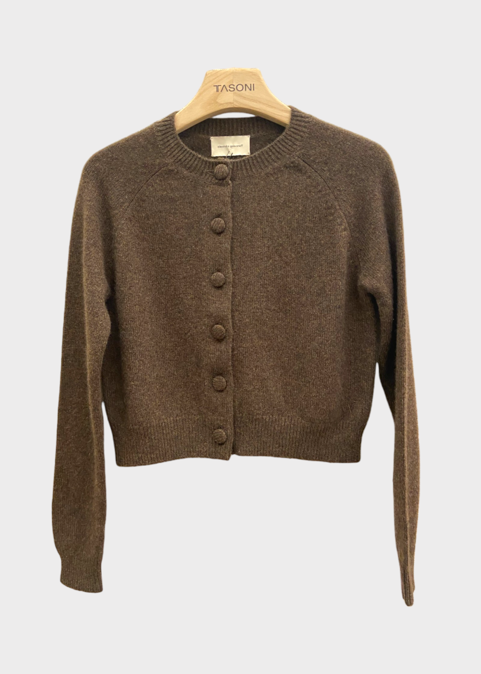 Alexandra Golovanoff Tricots AGT Knitwear, Brown, Mila Cardigan Crew Neck Button Up