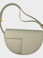 Patou Patou Bag, White, Le Petit Patou Calf Leather Cut Out Geometric Monogram Half Circle Bag in Avalanche