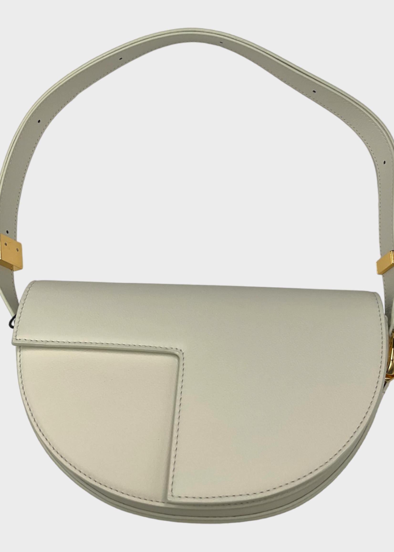 Patou Patou Bag, White, Le Patou Calf Leather Cut Out Geometric Monogram Half Circle in Avalanche