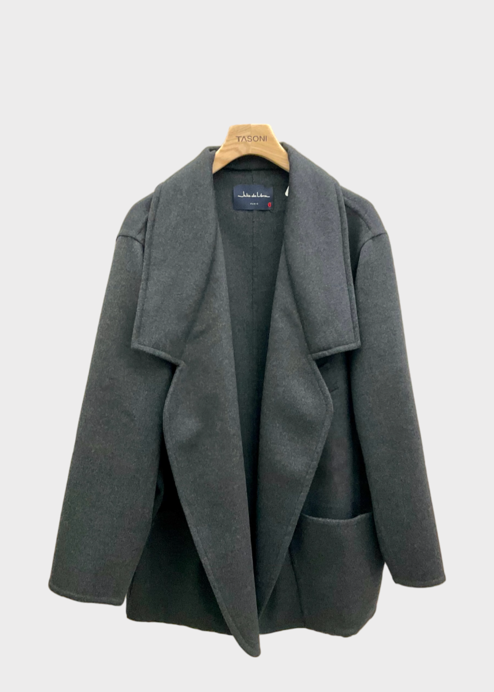 Julie de Libran Julie de Libran Coat, Grey, Henri Cashmere Collared Open Coat w/ Big Open Pockets