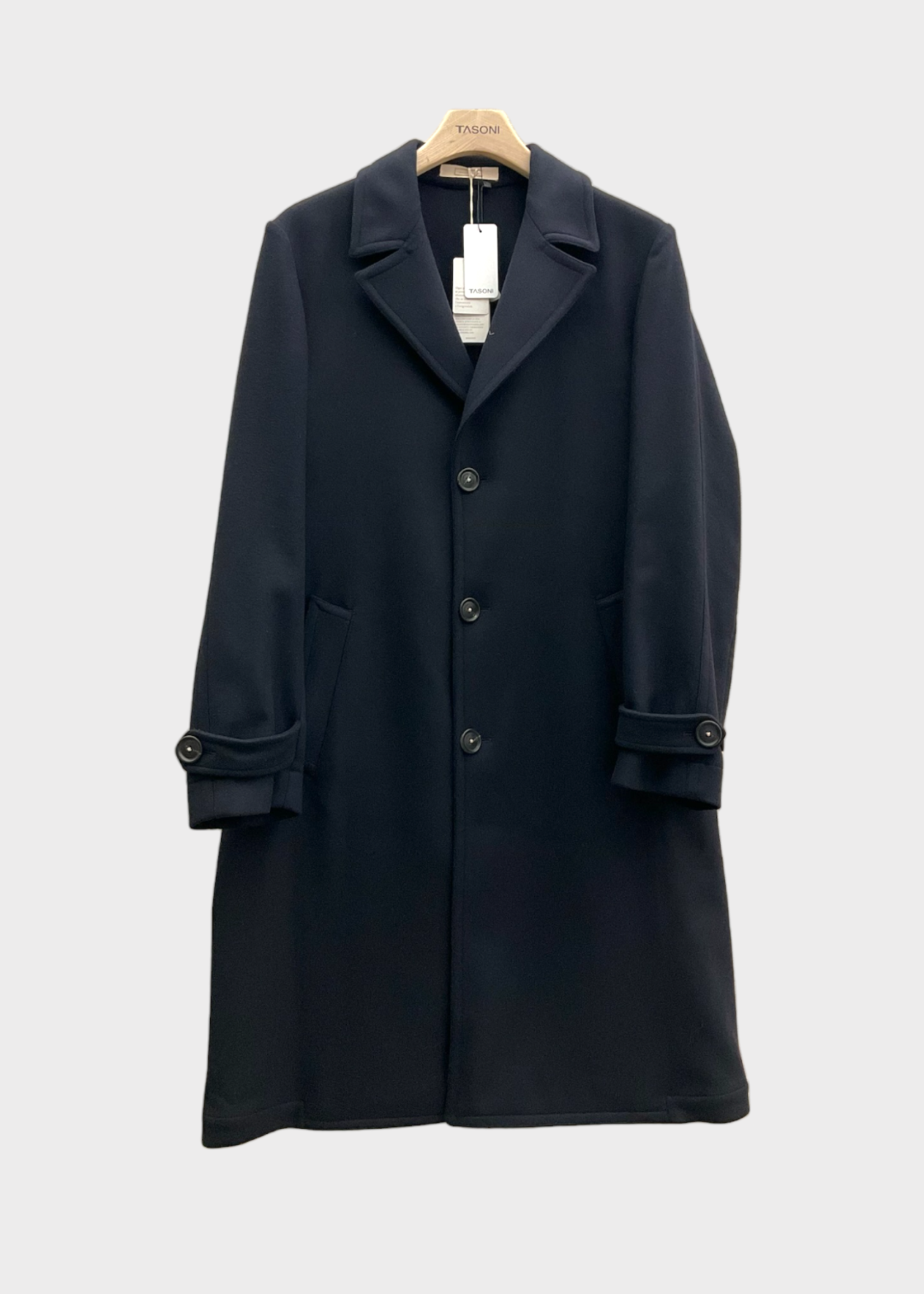 Massimo Alba Massimo Alba Coat, Blue, Rain Cashmere Collared Single Breasted Button Up Duster Raincoat in Dark Blue w/ Horn Buttons