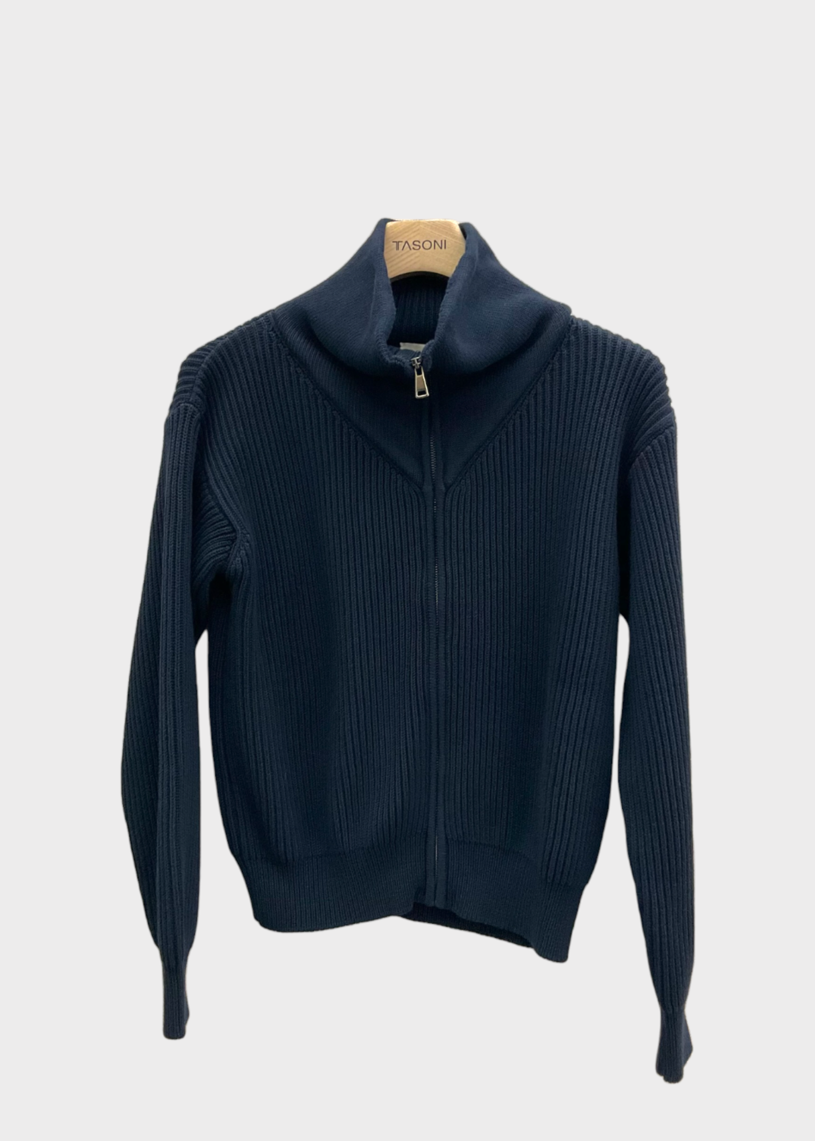 Giuliva Heritage Giuliva Heritage Knitwear, Navy, Leandra Cotton High Neck Zipped Up Knitted Sweater