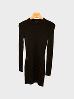 Balenciaga Balenciaga Dress, Black, Round Neck Long Sleeve Mini Dress w/ All Over Rhinestone Logo