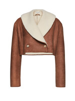 Magda Butrym Magda Butrym Jacket, Multi, Leather & Shearling Collared Cropped Jacket in Beige & White