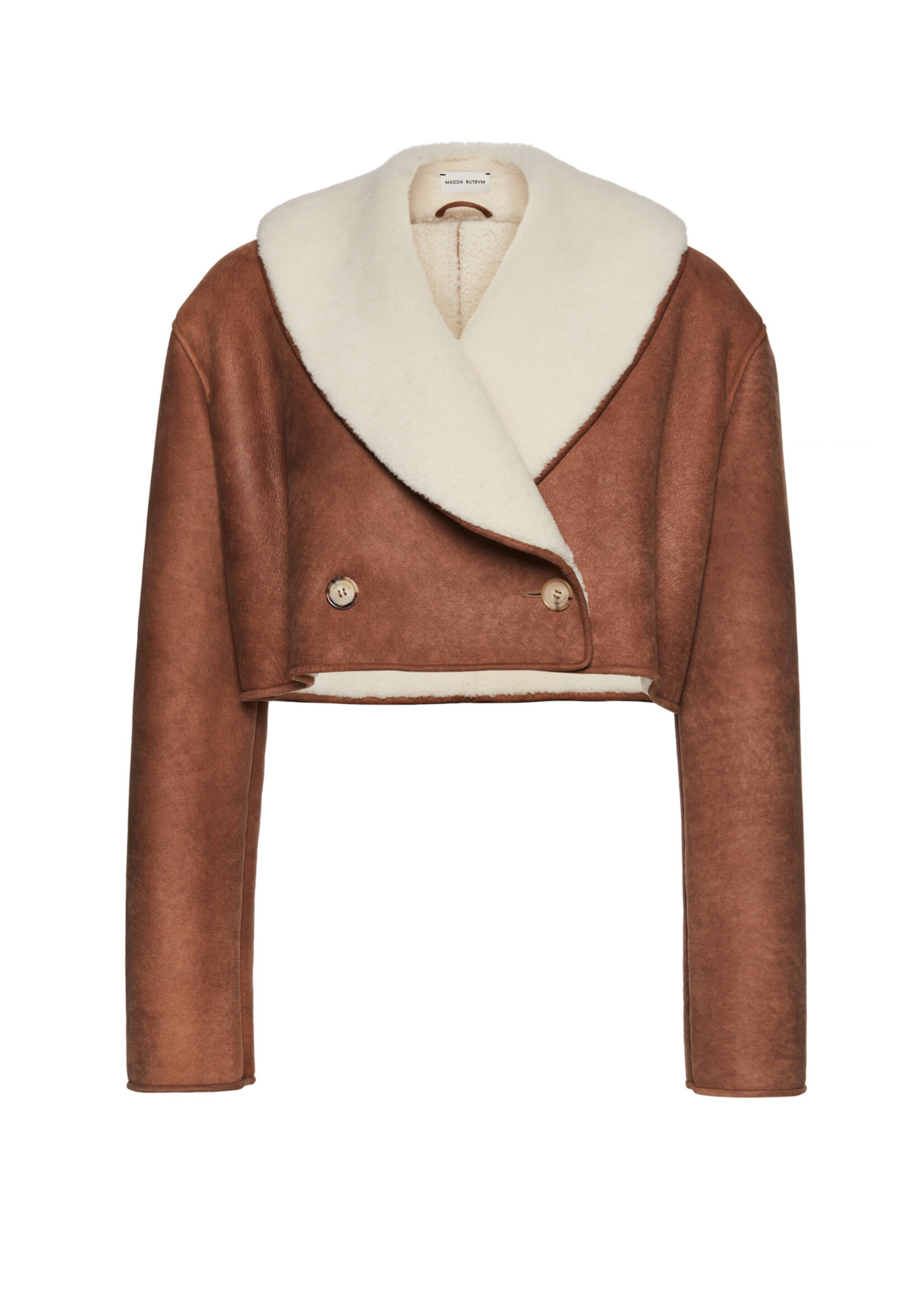 Magda Butrym Magda Butrym Jacket, Multi, Leather & Shearling Collared Cropped Jacket in Beige & White