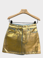 Rabanne Paco Rabanne Skirt, Gold, Cotton High Waist Metallic Mini Denim Skirt In Dark Gold