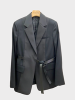 Lanvin Lanvin Jacket, Black, Wool Tailored Single Breasted Button Up Blazer w/ Leather Belt