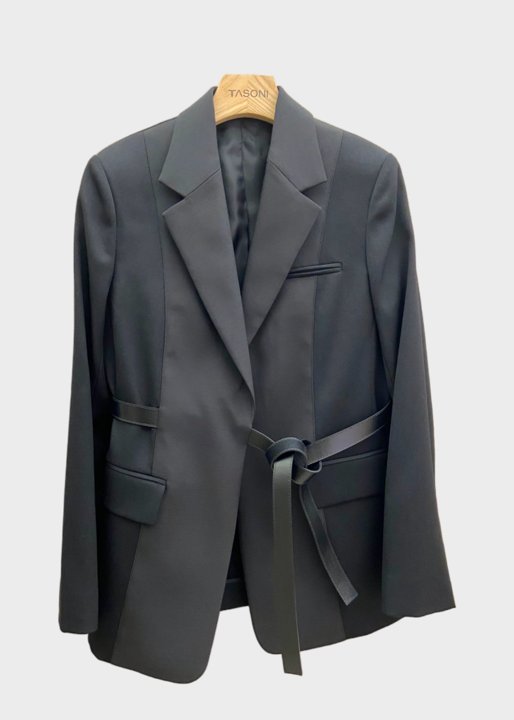 Lanvin Lanvin Jacket, Black, Wool Tailored Single Breasted Button Up Blazer w/ Leather Belt