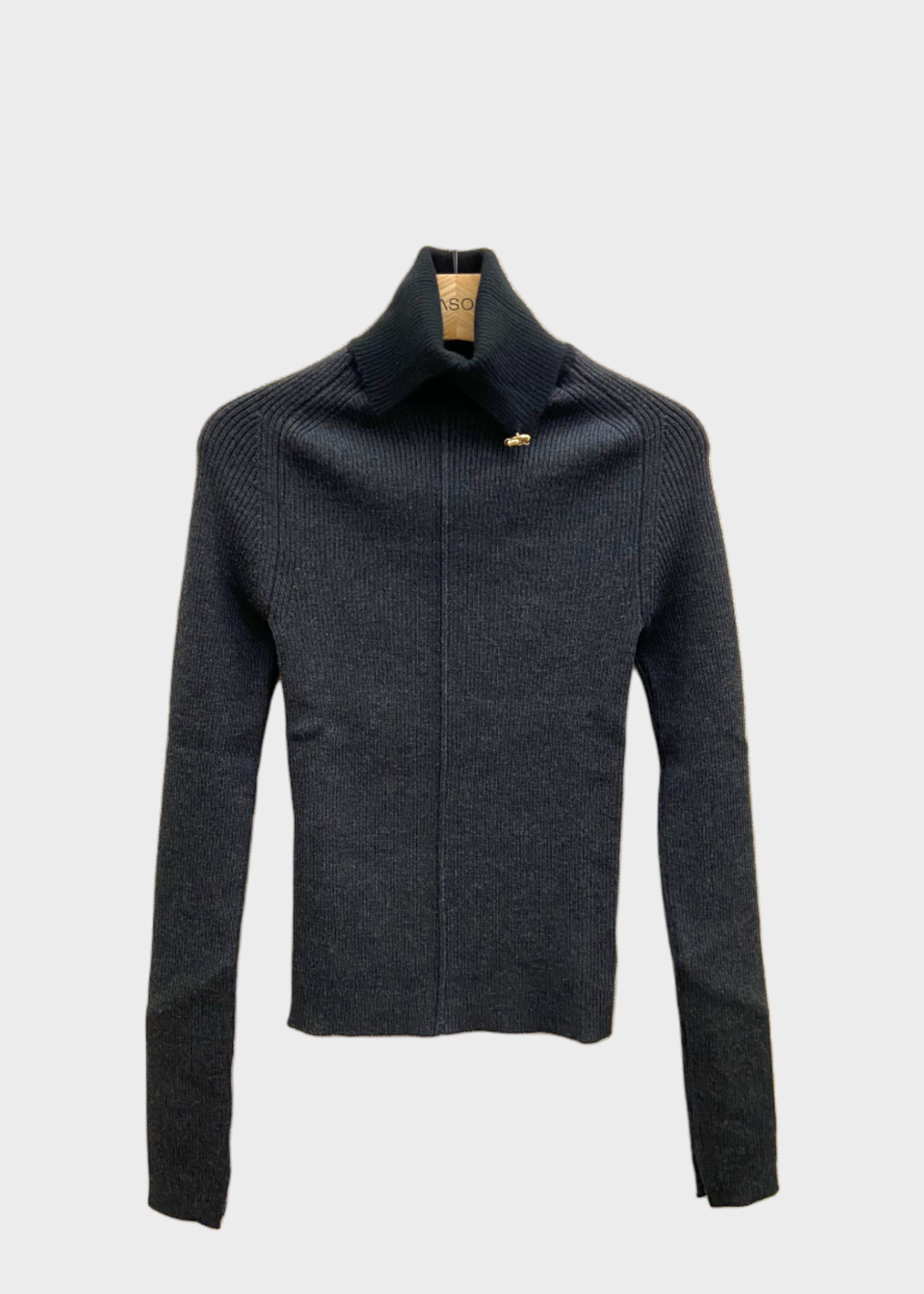 Lanvin Lanvin Knitwear, Grey, Turtle Neck Jumper w/ Gold Embellishment