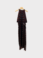 Lanvin Lanvin Dress, Multi, Sleeveless Draped Velvet Embossed Polka Dot Long Dress In Amarena w/ Belt