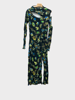 Julia Heuer Julia Heuer Dress, Print, Pandorra High Neck Long Sleeve Midi Dress in Black w/ Vivienne Print & Cut Out Details