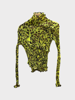 Julia Heuer Julia Heuer Top, Print, Ida Hand Pleated High Neck Long Sleeve Wrinkled Top in Yellow w/ Struwe Print