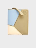 Loewe Loewe Wallet, Multi, Multi, Calf Leather Puzzle Compact Zip Wallet in Dusty Blue Sage Green & Angora