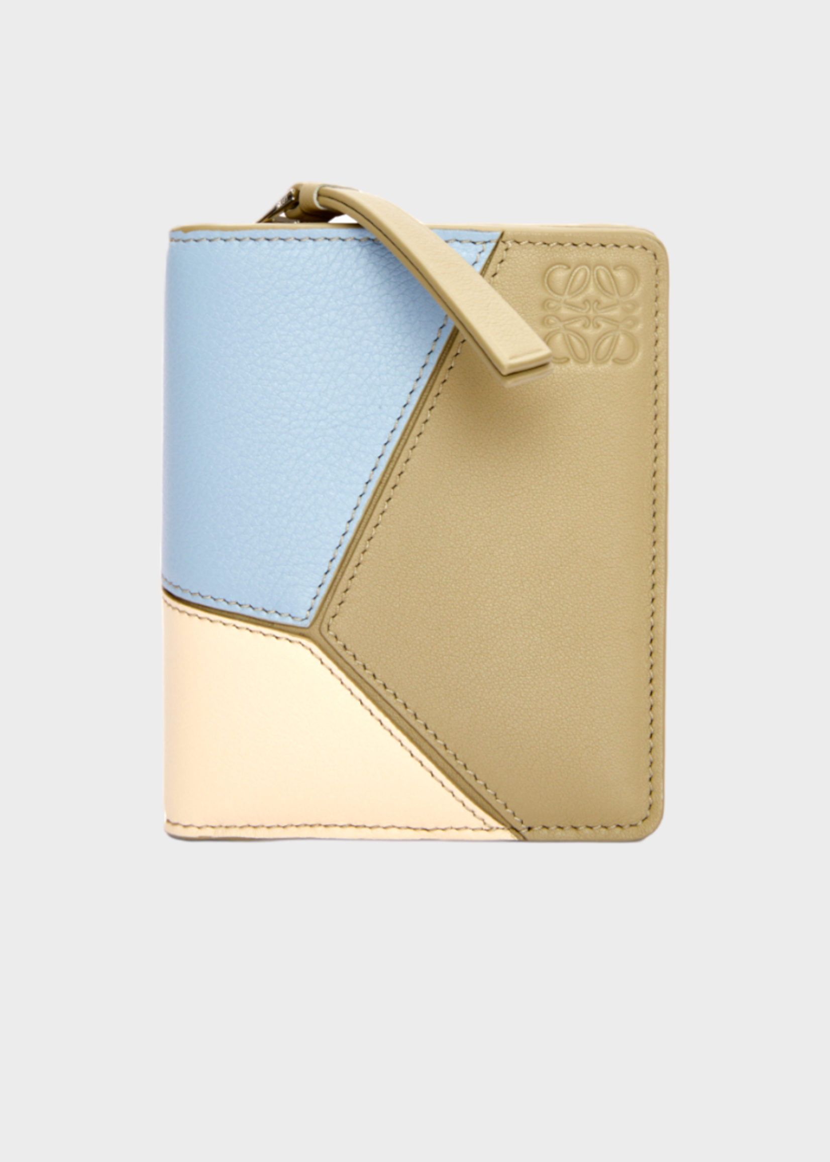 Loewe Loewe Wallet, Multi, Multi, Calf Leather Puzzle Compact Zip Wallet in Dusty Blue Sage Green & Angora