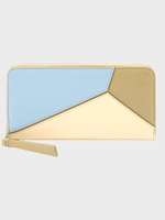 Loewe Loewe Small Leather Goods, Multi, Puzzle Calf Leather Zip Around Wallet in Dusty Blue Sage Green & Angora