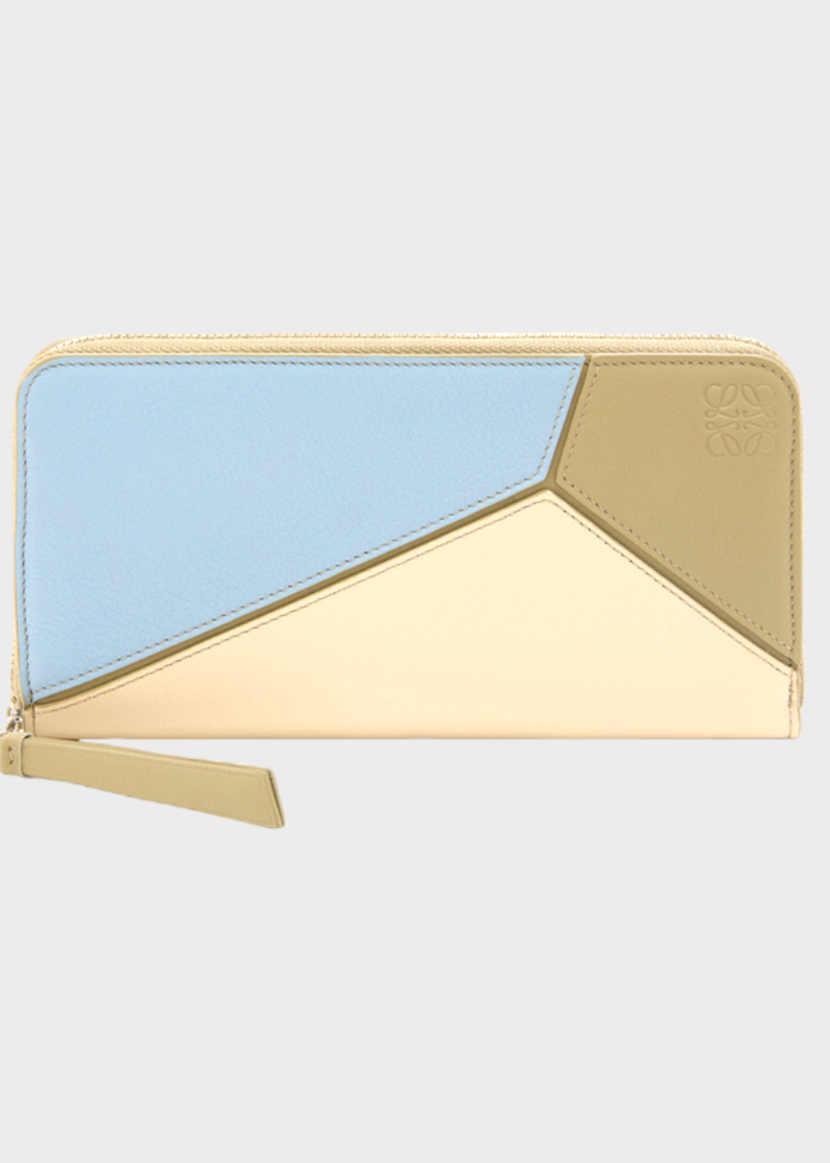 Loewe Loewe Small Leather Goods, Multi, Puzzle Calf Leather Zip Around Wallet in Dusty Blue Sage Green & Angora