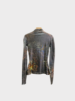 Mugler Mugler Top, Print, Mesh Slim Fit High Neck Long Sleeve Top In Octopus & Silver